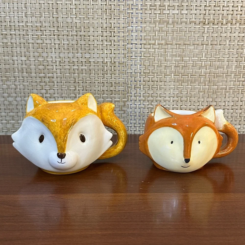🌟HP🌟2015+Set of 2 Squirrel & Fox Mugs Glazed Ceramic Earthenware Sur La Table